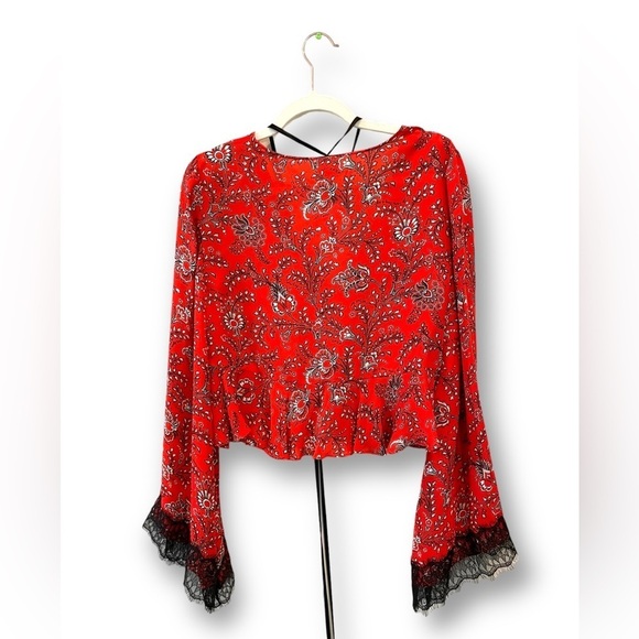 CINQ A SEPT | Women's Jemma Printed Silk Top W/Choker Detail | Size Medium - Picture 5 of 9